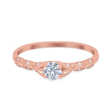 14K Rose Gold Petite Dainty Art Deco Round Simulated CZ Wedding Engagement Ring Size 7