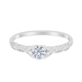 14K White Gold Petite Dainty Art Deco Round Simulated CZ Wedding Engagement Ring Size 7