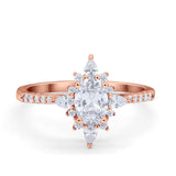 14K Rose Gold Vintage Halo Oval Simulated CZ Wedding Engagement Ring Size 7