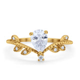 14K Yellow Gold Chevron Midi V Style Teardrop Pear Cubic Zirconia Engagement Ring Wholesale