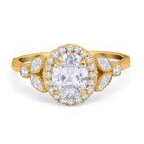 14K Yellow Gold Oval Art Deco Engagement Ring Simulated Cubic Zirconia Wholesale