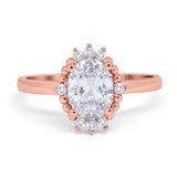 14K Rose Gold Halo Vintage Style Oval Bridal Simulated CZ Wedding Engagement Ring Size 7