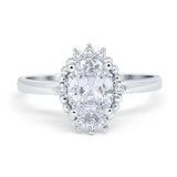 14K White Gold Halo Vintage Style Oval Bridal Simulated CZ Wedding Engagement Ring Size 7