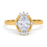 14K Yellow Gold Halo Vintage Style Oval Bridal Simulated CZ Wedding Engagement Ring Size 7