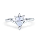 14K White Gold Teardrop Pear V Chevron Bridal Simulated CZ Wedding Engagement Ring Size 7