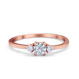 14K Rose Gold Art Deco Three Stone Round Bridal Simulated CZ Wedding Engagement Ring Size 7