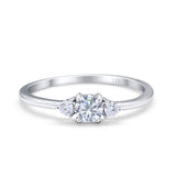 14K White Gold Art Deco Three Stone Round Bridal Simulated CZ Wedding Engagement Ring Size 7