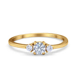 14K Yellow Gold Art Deco Three Stone Round Bridal Simulated CZ Wedding Engagement Ring Size 7