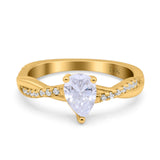 14K Yellow Gold Art Deco Pear Twisted Bridal Simulated CZ Wedding Engagement Ring Size 7