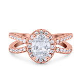 14K Rose Gold Art Deco Oval Solid Bridal Simulated CZ Wedding Engagement Ring Size 7