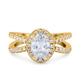 14K Yellow Gold Art Deco Oval Solid Bridal Simulated CZ Wedding Engagement Ring Size 7