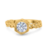 14K Yellow Gold Art Deco Hexagon Round Bridal Simulated CZ Wedding Engagement Ring Size 7