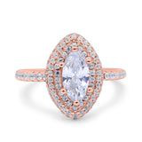 14K Rose Gold Halo Art Deco Marquise Solid Bridal Simulated CZ Wedding Engagement Ring Size 7