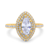 14K Yellow Gold Halo Art Deco Marquise Solid Bridal Simulated CZ Wedding Engagement Ring Size 7