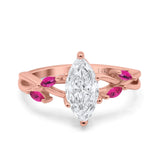 14K Rose Gold Infinity Twist Marquise Bridal Simulated CZ & Ruby Wedding Engagement Ring Size 7