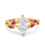 14K Yellow Gold Infinity Twist Marquise Bridal Simulated CZ & Ruby Wedding Engagement Ring Size 7