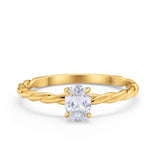 14K Yellow Gold Solitaire Twisted Oval Simulated CZ Wedding Engagement Ring Size 7