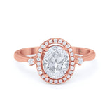 14K Rose Gold Art Deco Halo Oval Simulated CZ Bridal Wedding Engagement Ring Size 7
