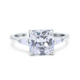 14K White Gold Cushion Cut Art Deco Bridal Baguette Simulated CZ Wedding Engagement Ring Size 7