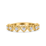 14K Yellow Gold Half Eternity Heart Ring Wedding Engagement Round Pave Band Simulated CZ Size 7