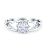 14K White Gold Solitaire Heart Promise Oval Bridal Simulated CZ Wedding Engagement Ring