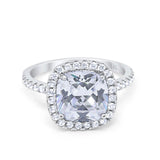 14K White Gold Halo Cushion Bridal Simulated CZ Wedding Engagement Ring Size 7