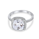 14K White Gold Halo Cushion Bridal Simulated CZ Wedding Engagement Ring Size 7
