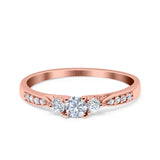 14K Rose Gold Three Stone Round Promise Bridal Simulated CZ Wedding Engagement Ring