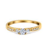 14K Yellow Gold Three Stone Round Promise Bridal Simulated CZ Wedding Engagement Ring Size 7