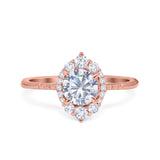 14K Rose Gold Halo Vintage Round Bridal Simulated CZ Wedding Engagement Ring Size 7