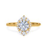 14K Yellow Gold Halo Vintage Round Bridal Simulated CZ Wedding Engagement Ring Size 7