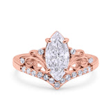 14K Rose Gold Marquise Art Deco Bridal Simulated CZ Wedding Engagement Ring Size 7