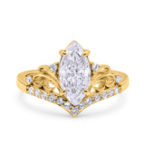 14K Yellow Gold Marquise Art Deco Bridal Simulated CZ Wedding Engagement Ring Size 7