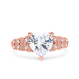 14K Rose Gold Accent Heart Promise Ring Bridal Simulated CZ Wedding Engagement Ring Size 7
