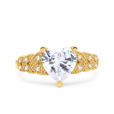 14K Yellow Gold Accent Heart Promise Ring Bridal Simulated CZ Wedding Engagement Ring Size 7