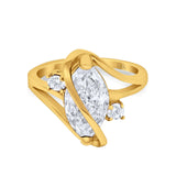 14K Yellow Gold Swirl Fashion Marquise Bridal Simulated CZ Wedding Engagement Ring Size 7