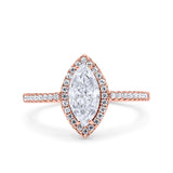 14K Rose Gold Art Deco Vintage Marquise Solid Bridal Simulated CZ Wedding Engagement Ring Size 7