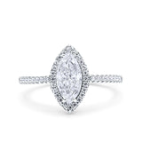 14K White Gold Art Deco Vintage Marquise Solid Bridal Simulated CZ Wedding Engagement Ring Size 7