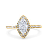 14K Yellow Gold Art Deco Vintage Marquise Solid Bridal Simulated CZ Wedding Engagement Ring Size 7