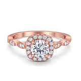 14K Rose Gold Round Art Deco Bridal Simulated CZ Wedding Engagement Ring Size 7