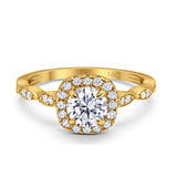 14K Yellow Gold Round Art Deco Bridal Simulated CZ Wedding Engagement Ring Size 7