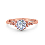 14K Rose Gold Round Art Deco Fashion Bridal Simulated CZ Wedding Engagement Ring Size 7