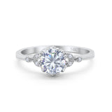 14K White Gold Round Art Deco Fashion Bridal Simulated CZ Wedding Engagement Ring Size 7