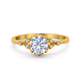 14K Yellow Gold Round Art Deco Fashion Bridal Simulated CZ Wedding Engagement Ring Size 7