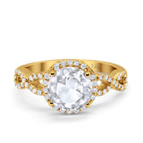 14K Yellow Gold Halo Infinity Round Bridal Simulated CZ Wedding Engagement Ring Size 7