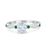 14K White Gold Vintage Style Oval Bridal Green Emerald Simulated CZ Wedding Engagement Ring Size 7