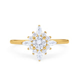 14K Yellow Gold Cluster Round Bridal Simulated CZ Wedding Engagement Ring Size 7