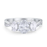 14K White Gold Oval Three Stone Simulated Cubic Zirconia Wedding Engagement Ring Size 7