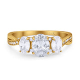 14K Yellow Gold Oval Three Stone Simulated Cubic Zirconia Wedding Engagement Ring