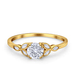 14K Yellow Gold Vintage Art Deco Round Simulated CZ Wedding Engagement Ring Size 7
